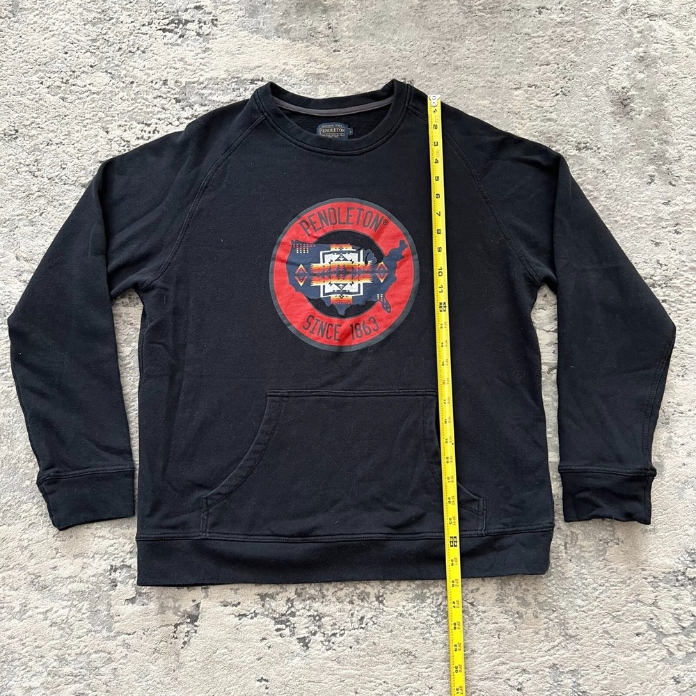 Pendleton Mens Southwestern Sweatshirt Large Black Crewneck Pocket Aztec USA